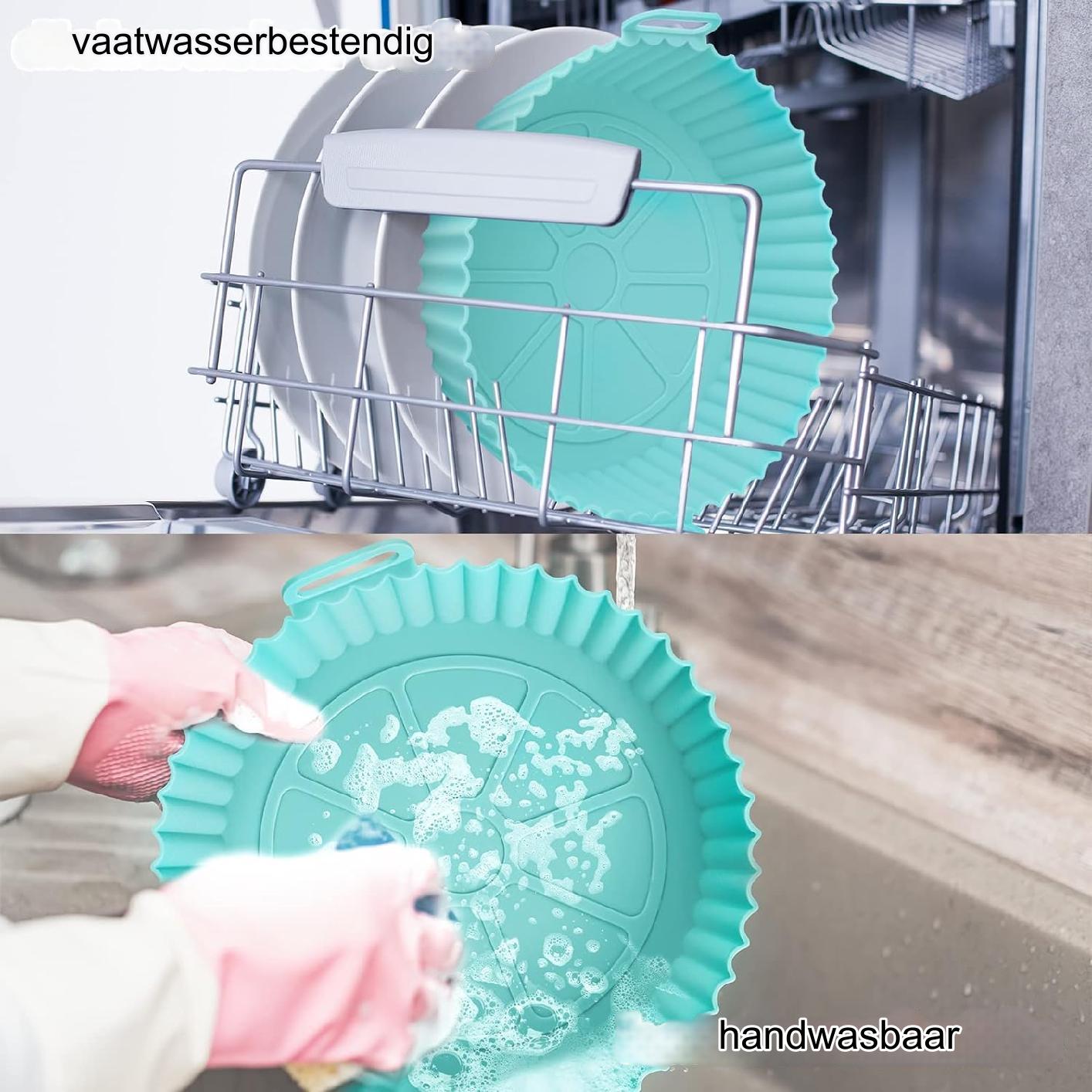 8 Delige - Set Siliconen Airfryer Liners Met  7.5inch - Ronde Siliconen Airfryer Pot Herbruikbaar - Siliconen Airfryer Mandje met Handvat - Gemakkelijk Schoon te Maken Voedselveilige Airfryer Accessoires (Blauw+Grijs)