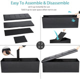 Opvouwbare Opberg Ottoman Bank – 110 cm Kunstleer Voetenbank met Opbergruimte en Gewatteerde Zitting – Draagbare Opbergbank tot 300 kg – Zwart – Voor Woonkamer, Slaapkamer of Hal