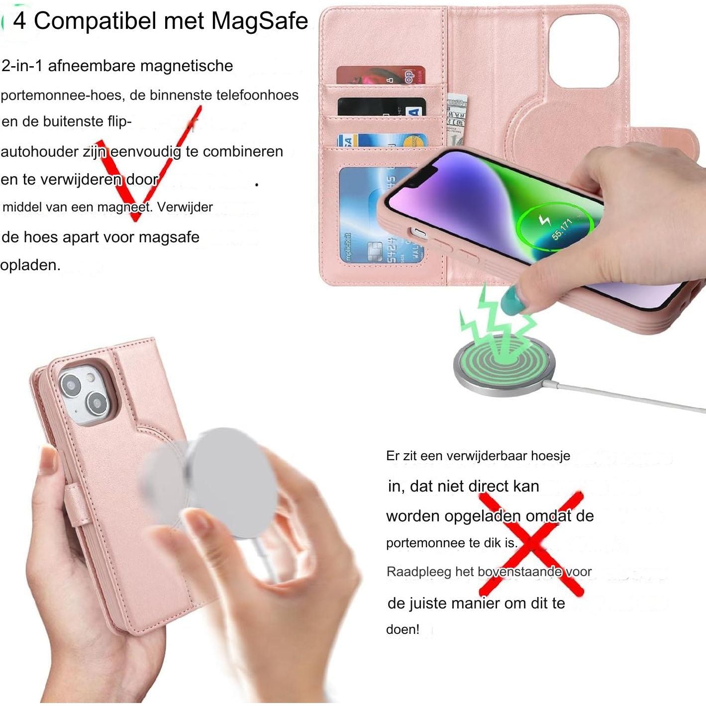 Hoesje iPhone 15 Magsafe Compatibel - Beschermhoes met Kaarthouder Flip Cover Lederen Portemonnee Case - Mode Accessoire Heren Luxe Design - Magnetische Sluiting - Stijlvolle Telefoonhoesje met Portefeuille Eigenschap