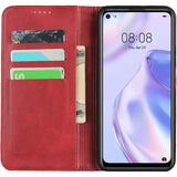 Huawei P40 Lite 5G - Premium Flip Wallet Leren Hoesje [3 Kaartsleuven] [Standaardfunctie] [Magnetische Sluiting] - Hoes voor Huawei P40 Lite 5G - Rood - Beschermende Cover - Luxe Design - Duurzaam Materiaal - Handige Functionaliteiten