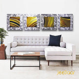 4 Stuks - 3D-Metaal Schilderijen - Aluminium Wanddecoratie - Handgemaakt - Zandgepolijst - Wandpanelen - 40 x 40 cm per Paneel - Abstracte Wandkunst - Bladeren Motief - Moderne Muurdecoratie - Woonkamer Slaapkamer Kantoor