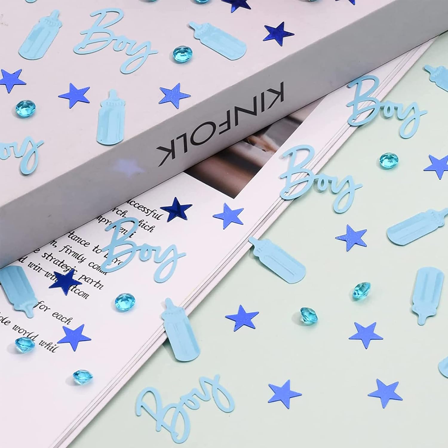 400 Stuks - 'It's a Boy' Blauwe Confetti - PVC Glans voor Gender Reveal & Babyshower - Feestelijke Decoratie voor Geslachtsonthulling - Ideaal voor Tafeldecor & Party Sfeer