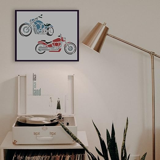 Motorfiets Sjablonen van FINGERINSPIRE: 29.7 x 21 cm, 2 Herbruikbare en Wasbare Auto Patronen voor Voertuigen en Muurdecoratie - Ideaal voor Tekenen, Verven en Huisversiering met Milieuvriendelijk PET Materiaal