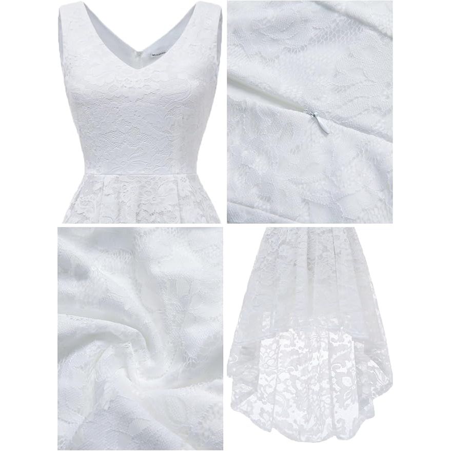 Cocktailjurk Voor Dames – Maat S – V-Hals Hoog-Laag Jurk Met Kant En A-Lijn Snit – Elegante Mouwloze Jurk Met Verwijderbare Ceintuur – Knielengte Vooraan En Enkellengte Achteraan – Perfect Voor Feest, Bruiloft, Prom, Avond Of Galagelegenheden