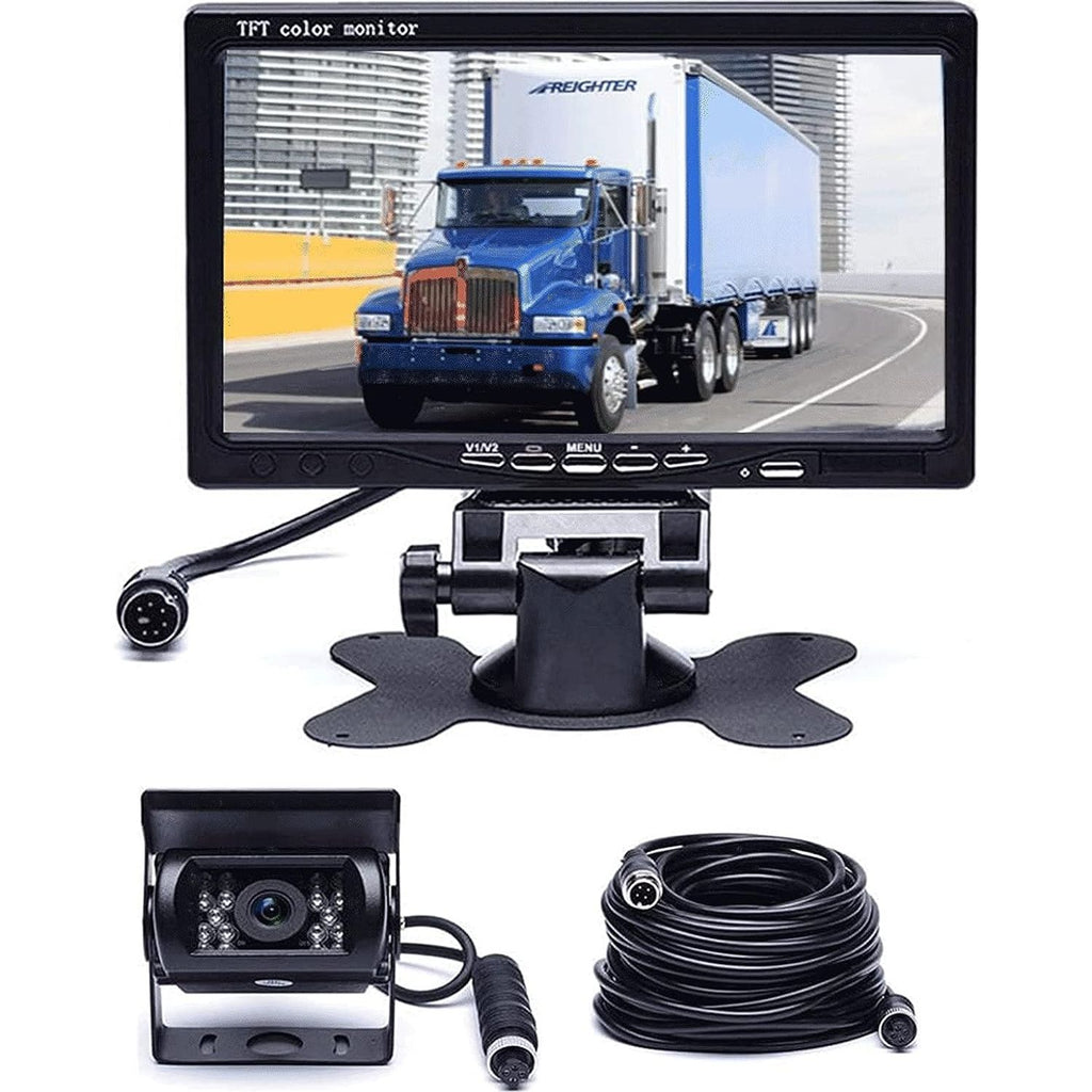 Achteruitrijcamera Met Monitor Kit-7-Inch Display-Waterdicht-18 IR-LED Nachtzicht-Voor-RV-Bus-Truck-Trailer-65ft-4-Pin-Luchtvaartkabel-Zwart