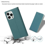 Beschermend iPhone 13 Pro Max Lederen Hoesje - Multifunctioneel Portemonnee Design met Kaarthouder - Flip Folio Echt Leren Cover voor iPhone 13 Pro Max - Blauw met Creditcardgleuven - Voor Zowel Mannen als Vrouwen