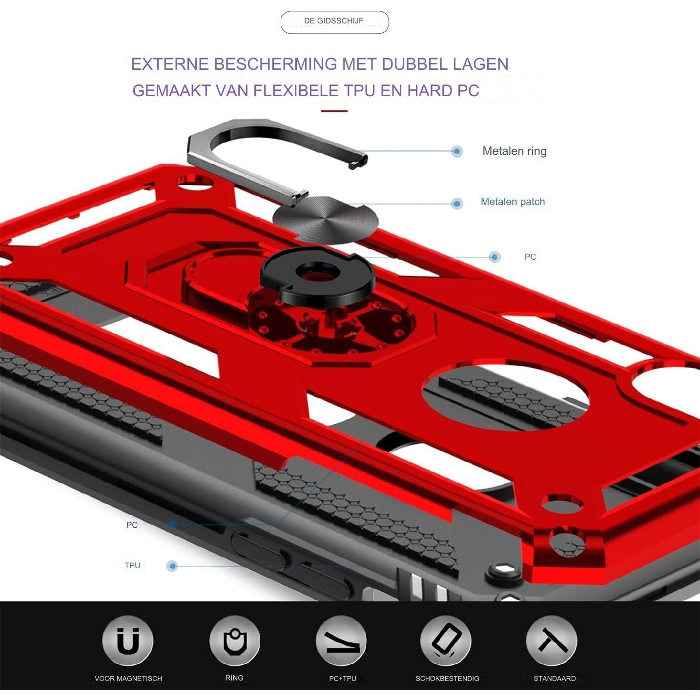 Heavy Duty Beschermhoesje + Screen Protector - Geschikt voor iPhone X / Mobiel Hoesje iPhone XS - met Gehard Glas Schermbeschermer, 360 Graden Ringhouder, Militaire Pantser Mobiele Telefoonhoesjes, Schokbestendige Cover, Beschermend Hoesje