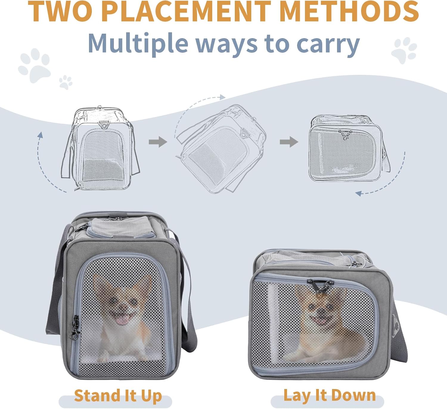 Opvouwbare Draagtas voor Kat en Hond - Airline Approved Transporttas voor Huisdieren tot 8KG - Reisbench met Mesh Ventilatie en Schouderriem - Vliegtuig Reistas voor Katten Kleine Honden Auto Trein en Vlucht