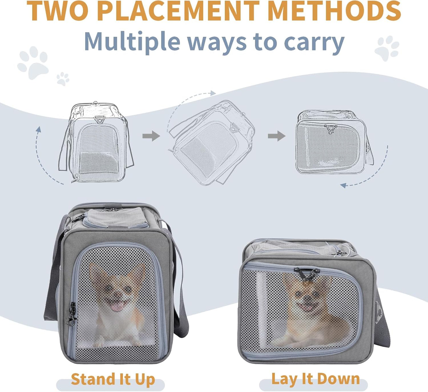 Opvouwbare Draagtas voor Kat en Hond - Airline Approved Transporttas voor Huisdieren tot 8KG - Reisbench met Mesh Ventilatie en Schouderriem - Vliegtuig Reistas voor Katten Kleine Honden Auto Trein en Vlucht