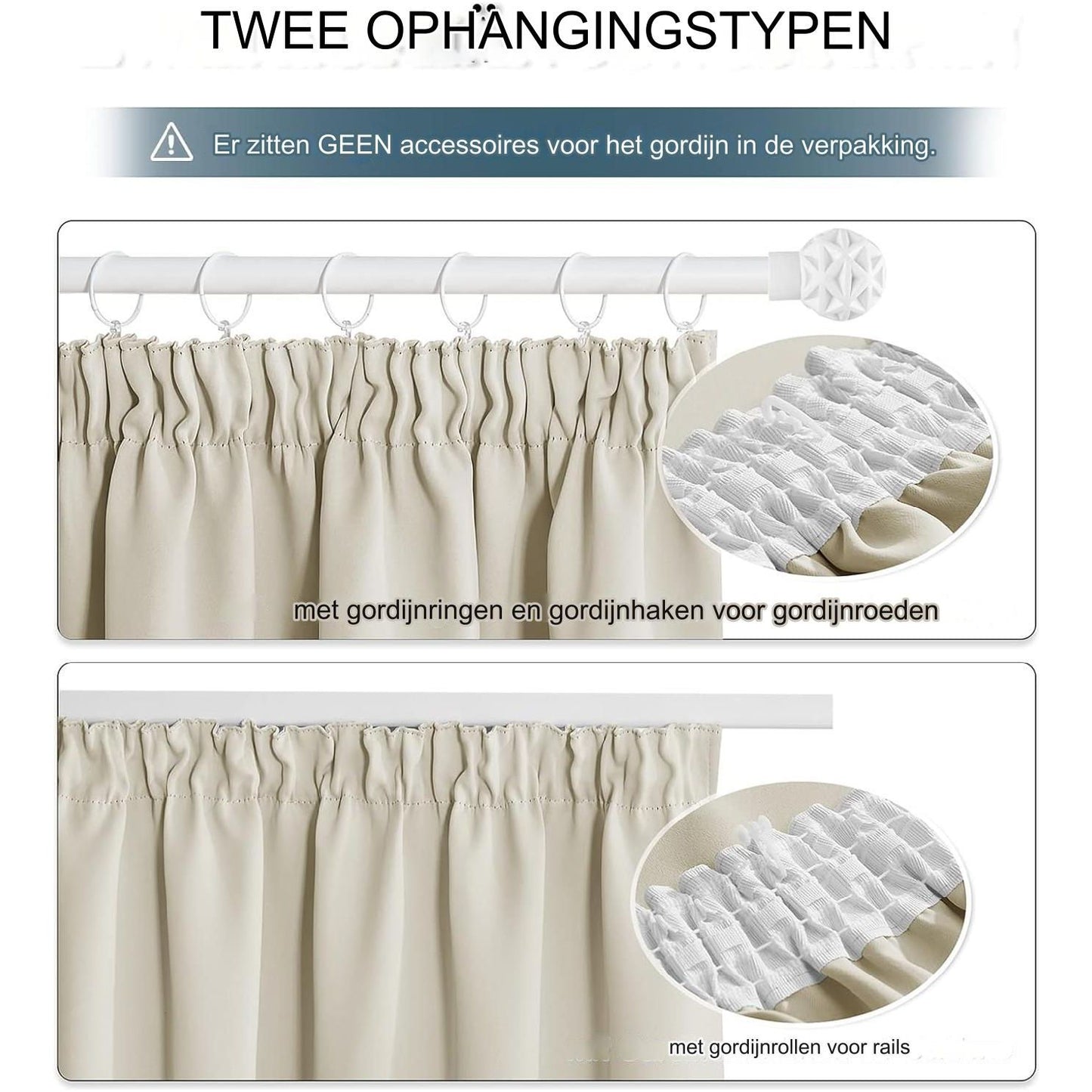 2 Stuks - Opaque Slaapkamer Gordijnen - H 160 x B 140 cm - Verduisterende Gordijnen Met Rimpelband - Thermische Isolatie - Lichtdichte Privacy Gordijnen - Warmte- en Geluidswerende Gordijnen - Licht Beige - Polyester