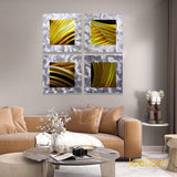 4 Stuks - 3D-Metaal Schilderijen - Aluminium Wanddecoratie - Handgemaakt - Zandgepolijst - Wandpanelen - 40 x 40 cm per Paneel - Abstracte Wandkunst - Bladeren Motief - Moderne Muurdecoratie - Woonkamer Slaapkamer Kantoor
