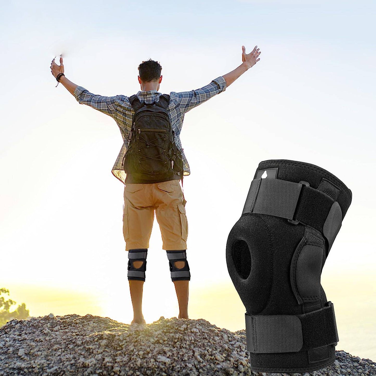 Gescharnierde Kniebrace met Zijstabilisatoren – Maximale Ondersteuning – Open Patella Compressie voor Mannen & Vrouwen – Verlichting bij Pijn, Zwelling, Gewrichtspijn, Blessureherstel - Zwart
