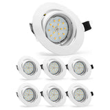 6-Pack Ronde LED Inbouwspots met Kantelbare GU10 Fitting - Dimbare, Energiezuinige A++ Verlichting - IP44, Warm Wit (2700K) - Wit - CE/RoHS