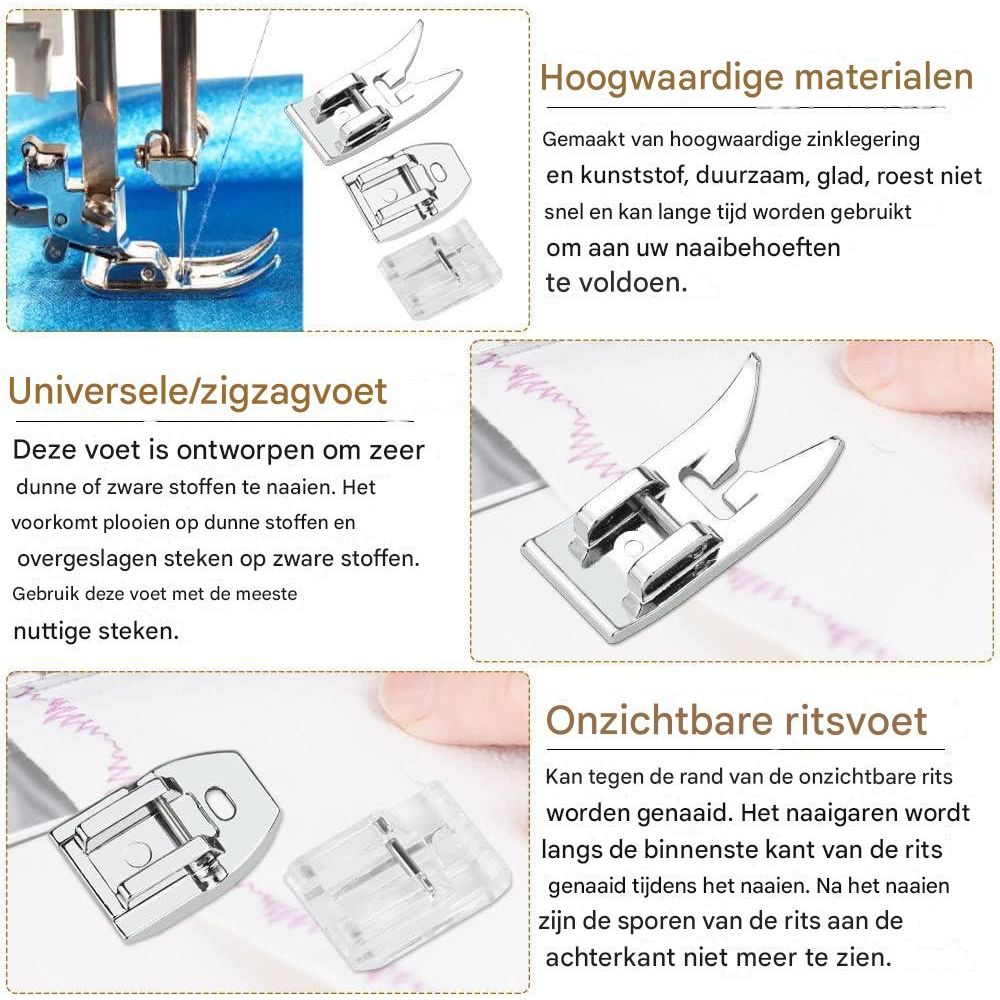 3-Delige Naaivoetenset – Verborgen Ritsvoet En Universele Persvoet – Compatibel Met Singer, Brother, Kenmore En Andere Huishoudelijke Naaimachines – Duurzaam Metaal En Kunststof