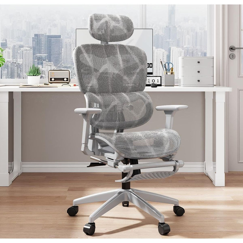 Ergonomische Bureaustoel Mesh – Hoge Rugleuning Met Verstelbare Hoofdsteun – Kantoorstoel Met Lendensteun, Kantelfunctie, PU Wielen &amp; 360° Draaibaar – In Hoogte Verstelbare Werkstoel – Comfortabele Swivel Stoel Tot 150kg Belastbaar