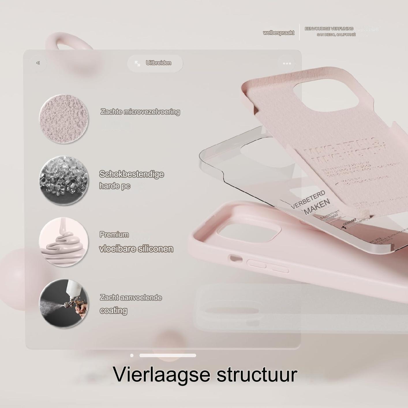 iPhone 15 Hoesje - Vloeibare siliconen hoes, compatibel met iPhone 15. Premium kwaliteit met volledige bescherming dankzij 4-laagse schokbestendige structuur. Zachte microfiber voering voorkomt krassen. Beschikbaar in lieflijk roze