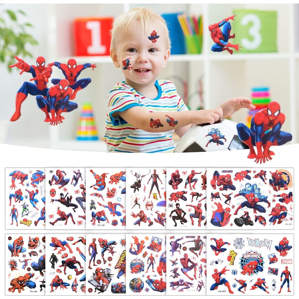 100 Stuks - Waterdichte Cartoon Tijdelijke Tattoos voor Kinderen - Feestelijk Plezier en Creatieve Decoratie - Huidvriendelijk en Verwijderbaar - Set van 5 Vellen (1 Vel = 20 Tattoos)