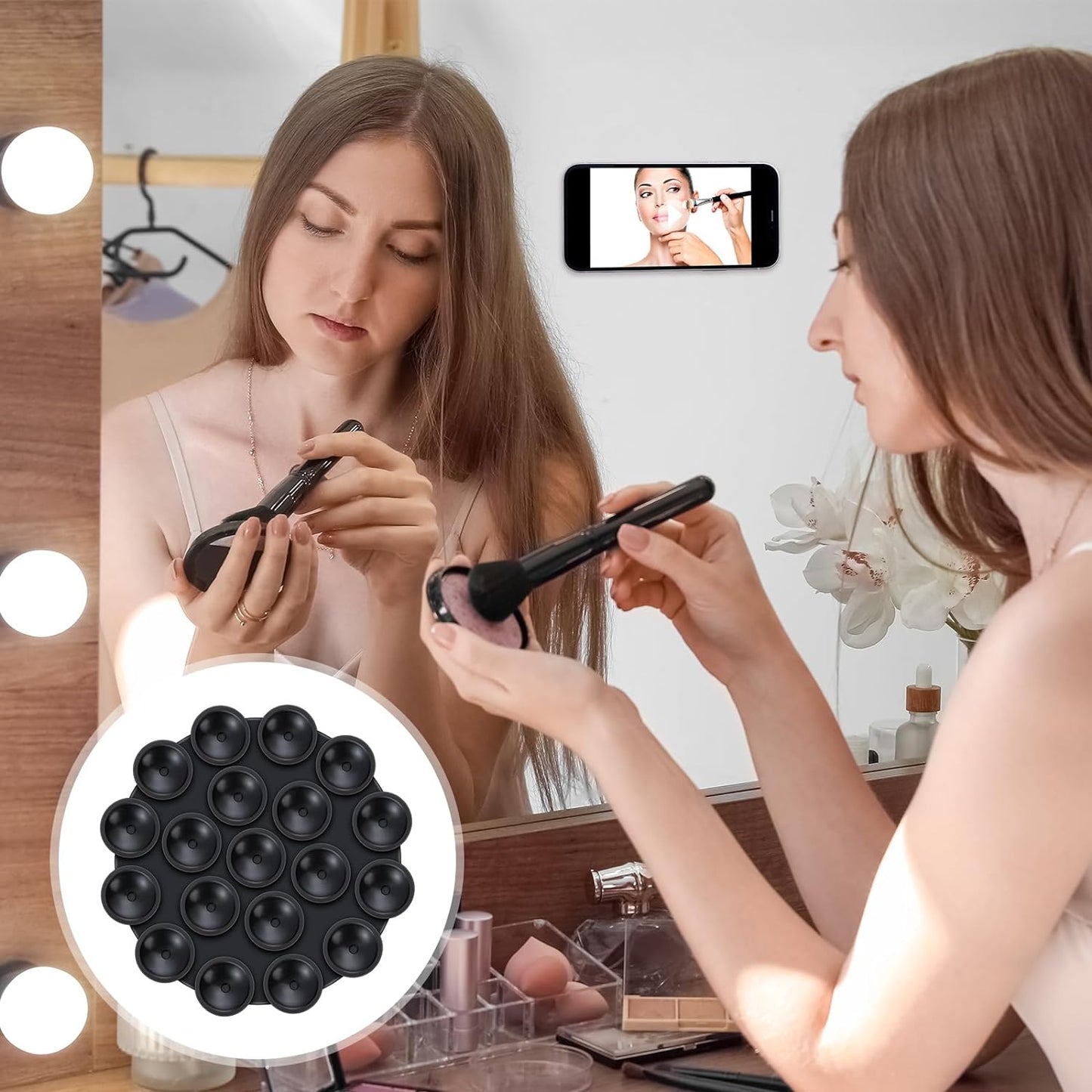 6 Stuks Silicone Zuignap Telefoonmat - Zelfklevende Anti-Slip Zuignap Mat Voor Universele Telefoonhouder - Geschikt Voor Bevestiging Op Gladde Oppervlakken - Ideaal Voor Video's, Koken, en Badkamer - Zwart - Diameter 7 cm