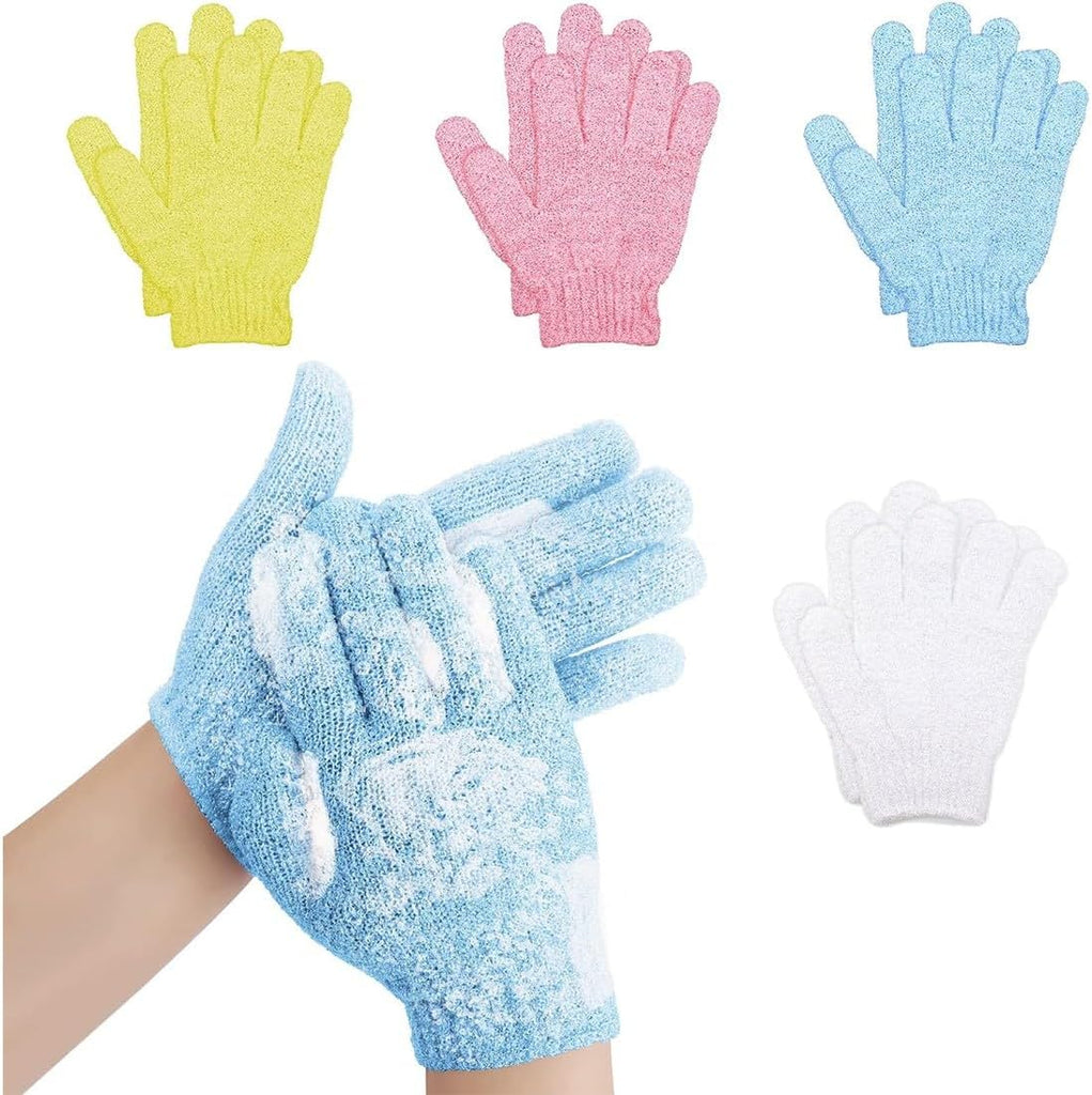 4 Paar Exfoliërende Douchehandschoenen - Dubbelzijdige Exfoliërende Handschoenen - Badhandschoenen - Lichaamsscrubhandschoenen voor Gezicht en Lichaam - Verwijderaar van Dode Huidcellen - Wasbaar en Herbruikbaar - Voor Alle Huidtypes