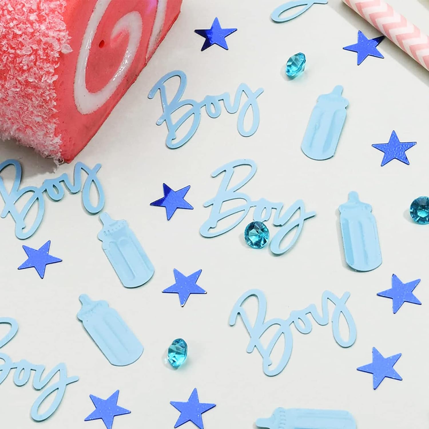 400 Stuks - 'It's a Boy' Blauwe Confetti - PVC Glans voor Gender Reveal & Babyshower - Feestelijke Decoratie voor Geslachtsonthulling - Ideaal voor Tafeldecor & Party Sfeer