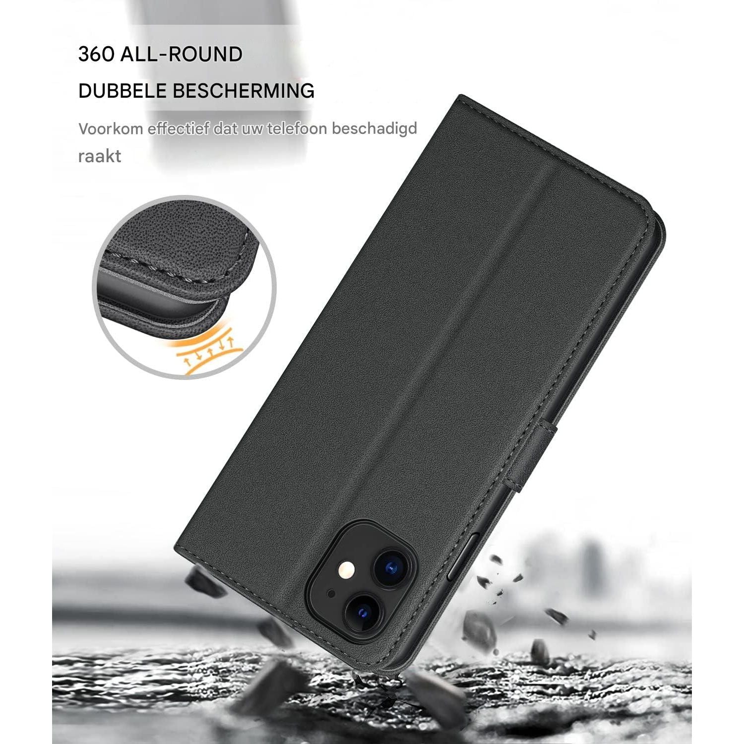 iPhone 11 Flip Hoesje – PU Leren Boekhoesje – Magnetische Sluiting – Wallet Case met Kaarthouder – Telefoonstandaard – Luxe Mat Zwart