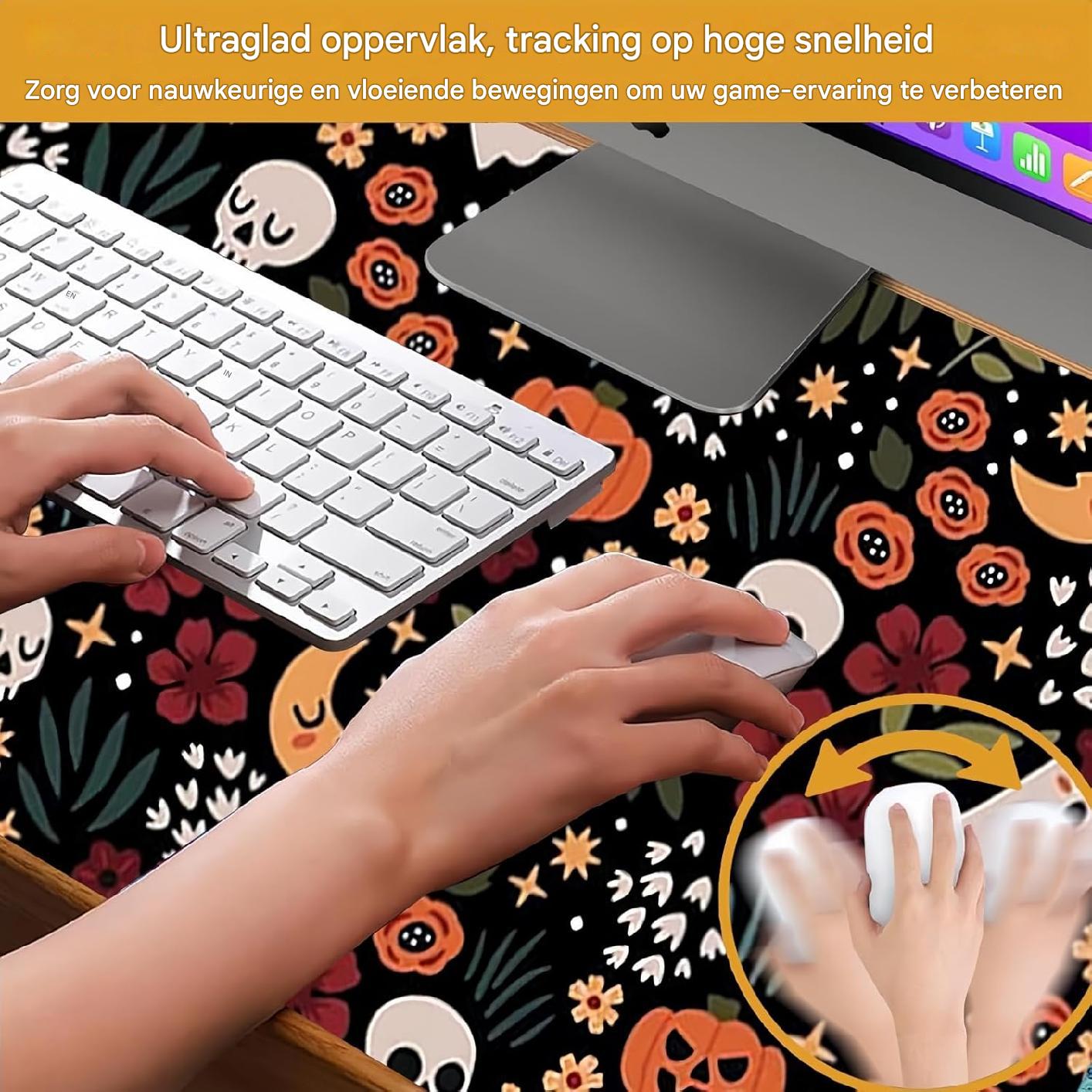 XXL Gaming Mouse Pad - 900 x 400 mm - Grote Onderlegger met Versterkte Randen - Non-Slip Rubber Onderkant - Waterdichte Bureau Mat - Halloween Design - Voor Laptop, Toetsenbord en Muis