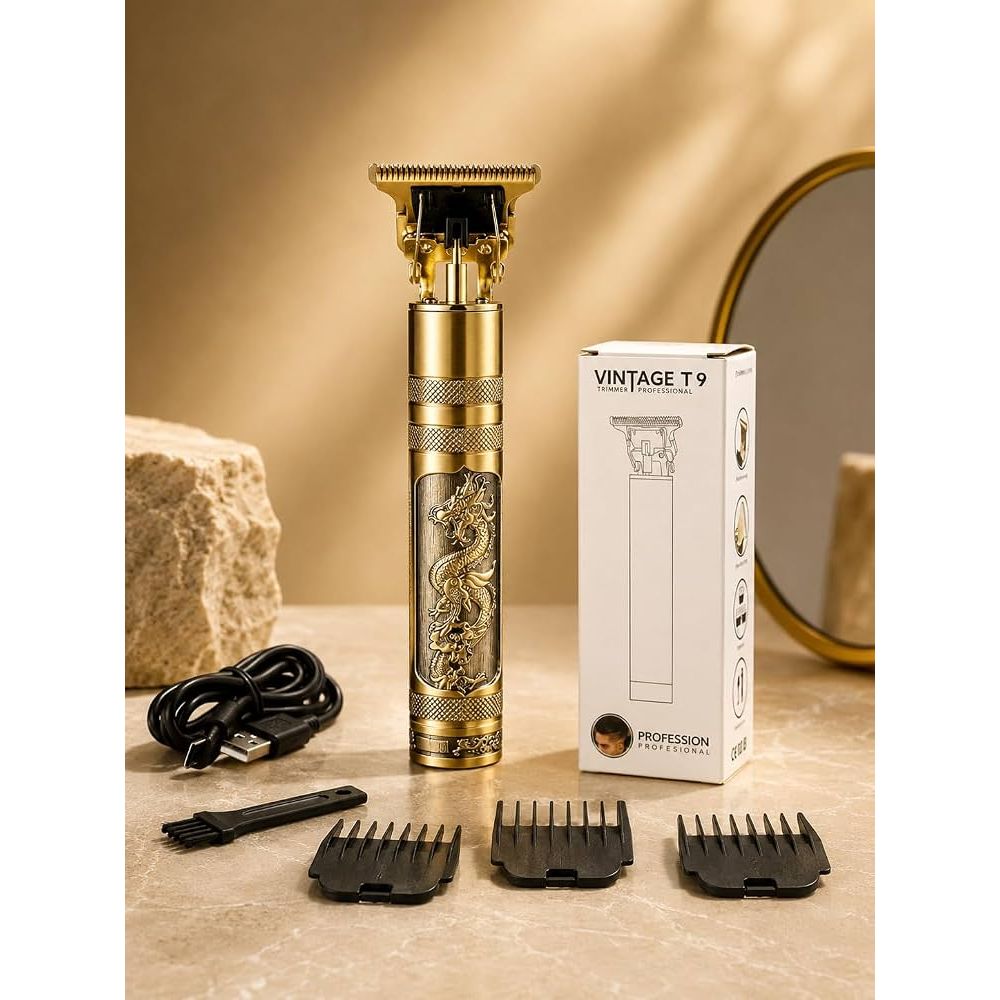 T9 - Luxe Tondeuse met LCD Display - Inclusief 4 Opzetkammen - USB Opaadbaar - Professionele Trimmer - Scheerapparaat - Baardtrimmer - Precisietrimmer- Draadloos - USB Opladen - Haarstyling – Goud