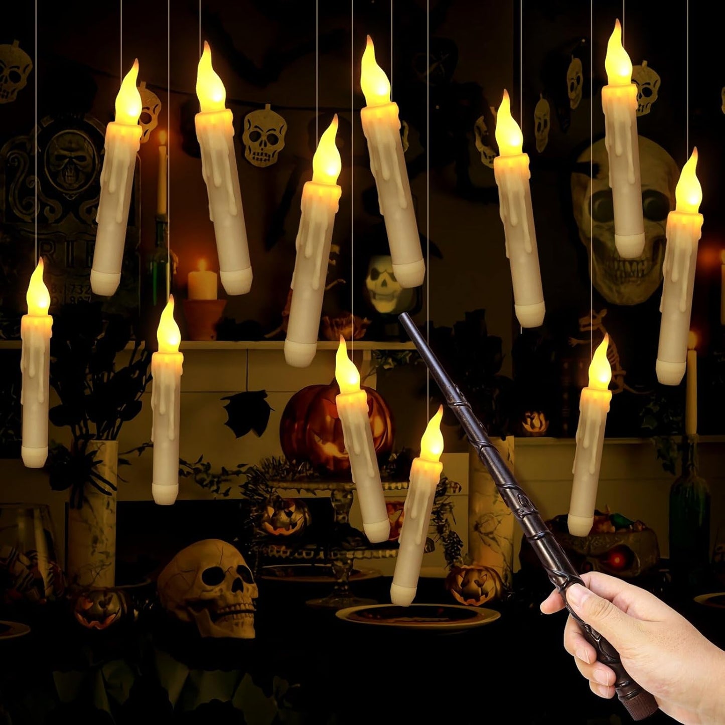 Zwevende LED Kaarsen - 20  Stuks - Met Magische Toverstok Afstandsbediening - Flickerend Warm Licht - Flameloos - Voor Harry Potter Feest, Kerst, Halloween, Bruiloft &amp; Kamerdecoratie