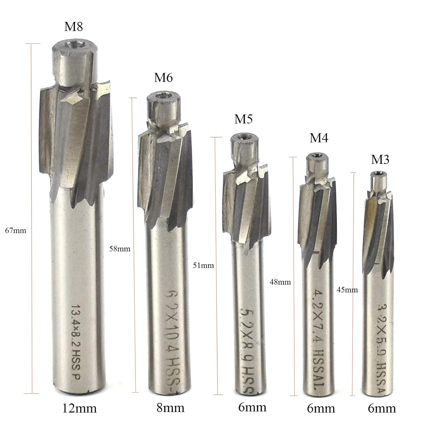 5-Fluit Conusfrees - Vervangende platte conusfrees - CNC Roterende Boor Set - Snijder Sleuf Boor - Gereedschap - M3 M4 M5 M6 M8 - 4 Fluiten HSS-AL - Voor Koper, Aluminium, Staal, Gietijzer - Efficiënt en Duurzaam