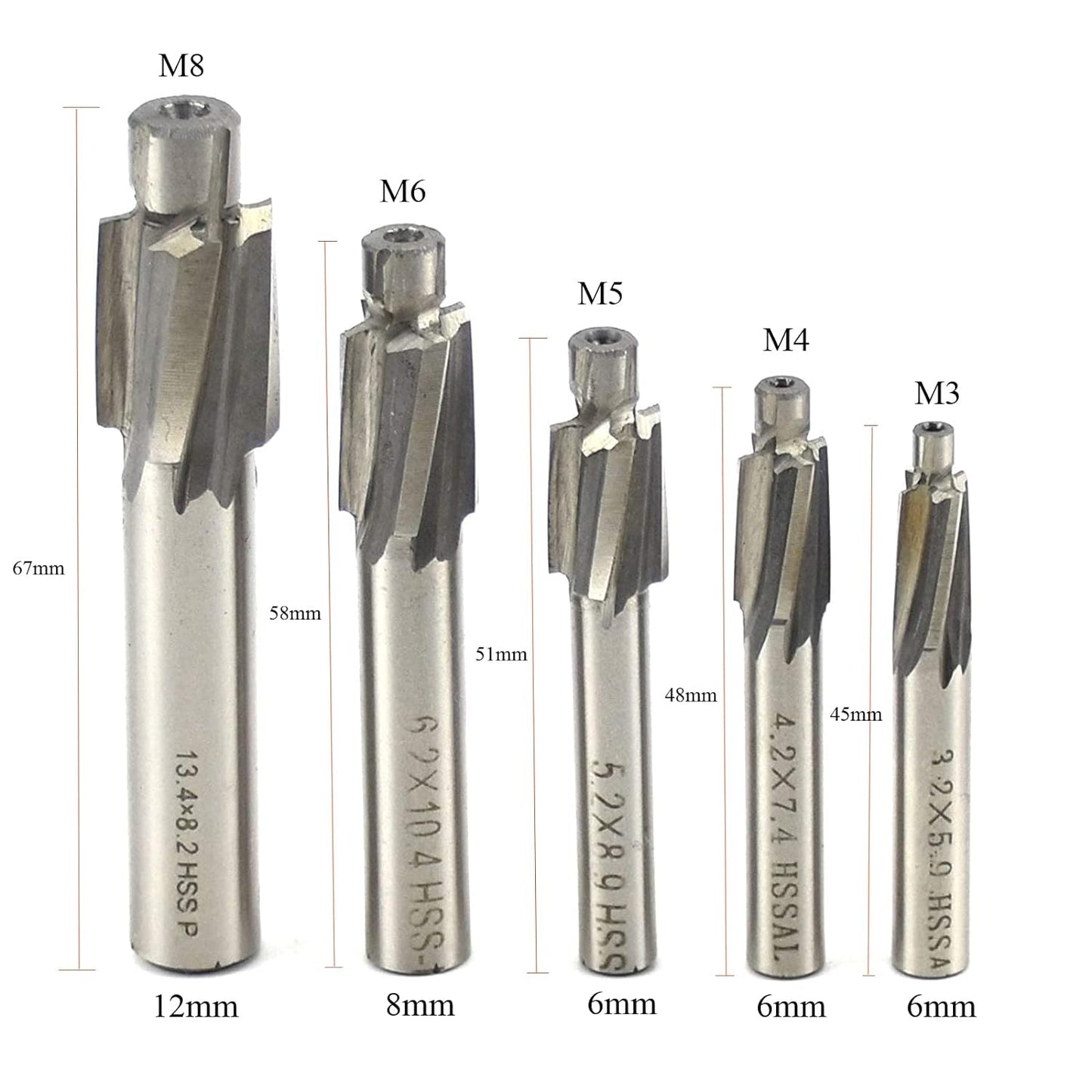 5-Fluit Conusfrees - Vervangende platte conusfrees - CNC Roterende Boor Set - Snijder Sleuf Boor - Gereedschap - M3 M4 M5 M6 M8 - 4 Fluiten HSS-AL - Voor Koper, Aluminium, Staal, Gietijzer - Efficiënt en Duurzaam