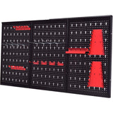 3-Delige Gereedschap Wandhouder - TL32992 Metalen Gereedschapsbord Zwart - Gereedschap Pegboard voor Garage en Werkplaats - Inclusief 8 Haken en 9 Ophangpanelen - Stevig Gereedschapsrek voor Zware Belasting en Ruimtebesparing