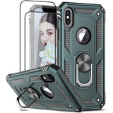 Karakter Beschermhoesje voor iPhone X Mobiel Hoesje iPhone XS met Gehard Glas Schermbeschermer, 360 Graden Ringhouder, Militaire Pantser Mobiele Telefoonhoesjes, Schokbestendige Cover, Beschermend Hoesje