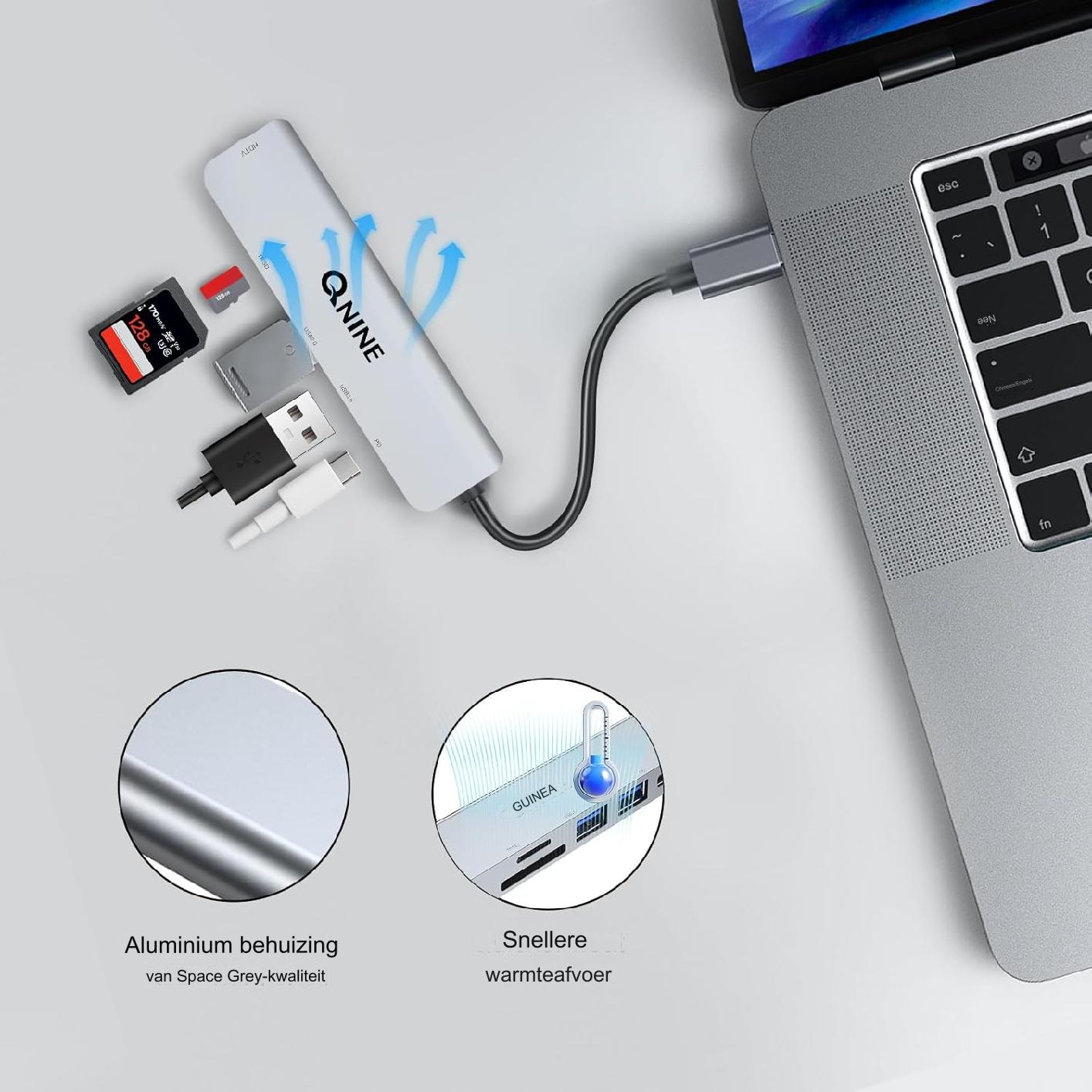 6 in 1 USB C Hub - 6 Poorten Aluminium USB C Adapter - 4K HDMI, 1080P VGA, USB 3.0x2, SD & TF Kaartlezer - 100W PD Opladen - Voor Type-C Apparaten - Hoge Resolutie, Snelle Gegevensoverdracht, Ideaal Voor Laptops - Draagbare Aluminium Behuizing