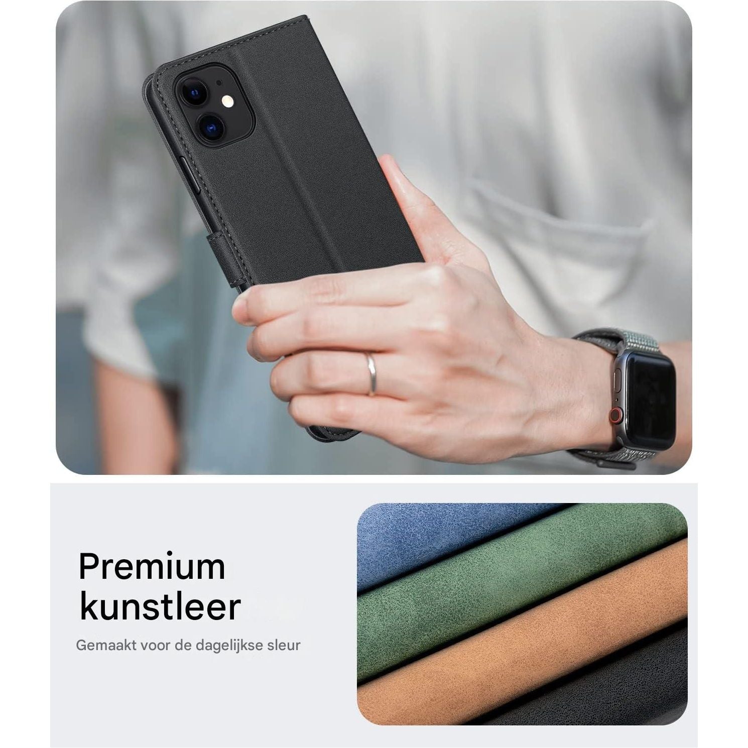 iPhone 11 Flip Hoesje – PU Leren Boekhoesje – Magnetische Sluiting – Wallet Case met Kaarthouder – Telefoonstandaard – Luxe Mat Zwart