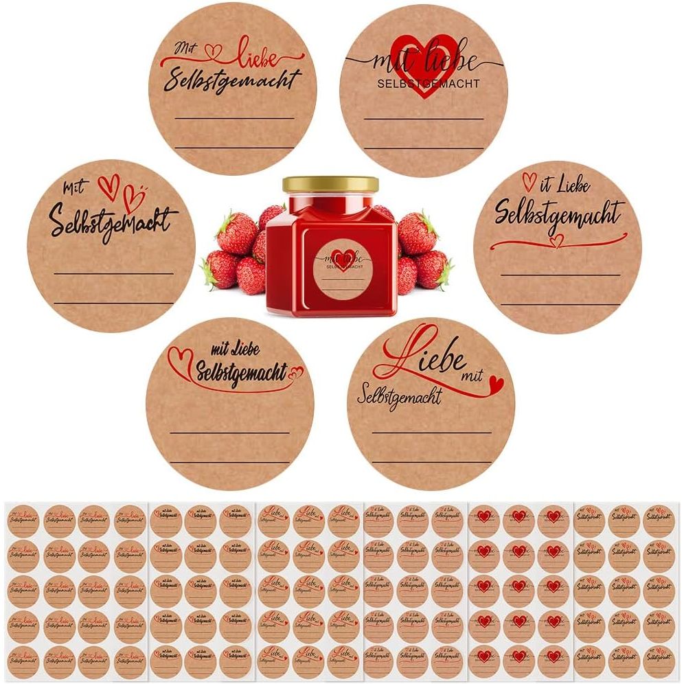 600 Stuks Ronde Kraft Jam Labels Voor Jampotten - Zelfklevende Stickers Voor Jam, Inmaakpotten en Cadeaus - Blanco Kraft Etiketten - 6 Verschillende Stijlen - Bruin - Natuurlijke Kraft Papieren Stickers - 30 Vellen x 20 Labels Per Vel