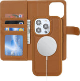 Beschermend Hoesje iPhone 13 Pro Magsafe Compatibel - Kaarthouder Flip Cover Lederen Portemonnee Case - Verwijderbare Cover Mannen - Stijlvolle Telefoon Accessoire Heren - Magnetische Sluiting - Mode Telefoonhoesje Portemonneehouder