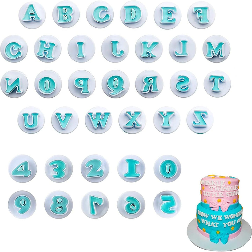 36-delige Koekjesuitstekers Set - Fondant Letters & Cijfers - Hoofdletters en Cijfers Vorm - Perfect voor Taartdecoratie, Fondant, Koekjes en Chocolade - Blauw
