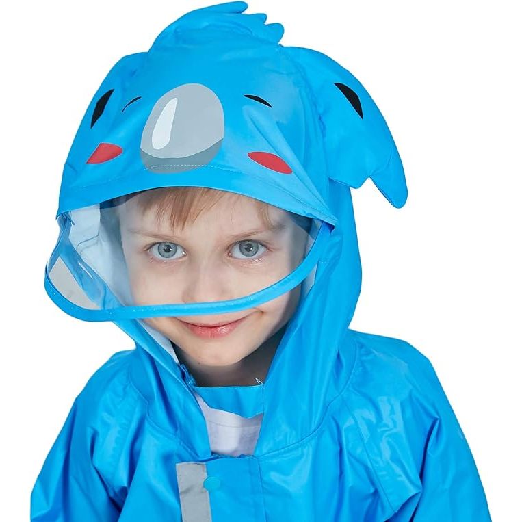 Schattige Kinder Regenpak - Koala Blauw - Waterdicht Ademend Regenoverall - All-in-One Puddle Suit - Met Capuchon en Reflector - Lichtgewicht PVC Transparante Rand - Voor Meisjes en Jongens - Blauw - Maat 7-10 Jaar