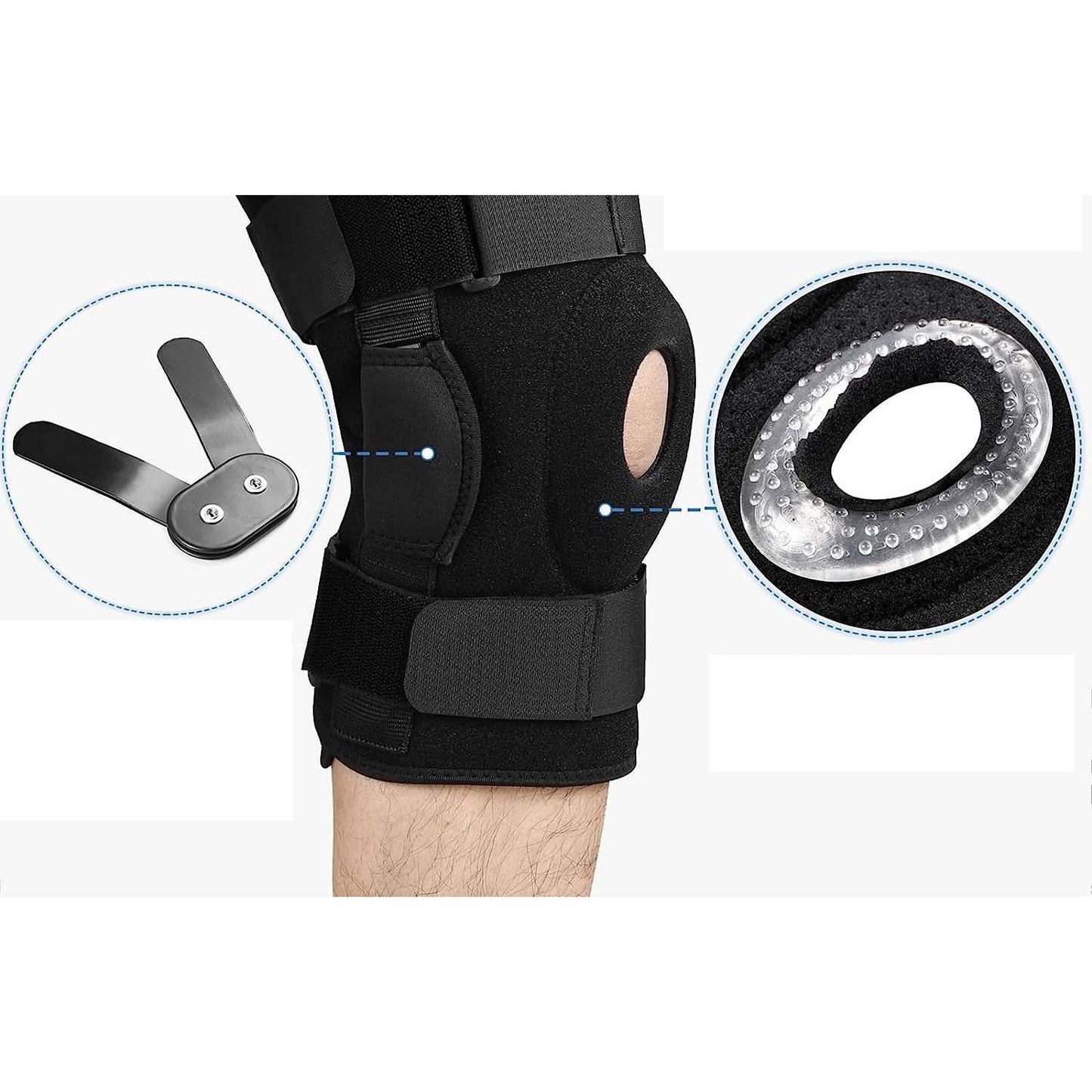 Gescharnierde Kniebrace met Zijstabilisatoren – Maximale Ondersteuning – Open Patella Compressie voor Mannen & Vrouwen – Verlichting bij Pijn, Zwelling, Gewrichtspijn, Blessureherstel - Zwart
