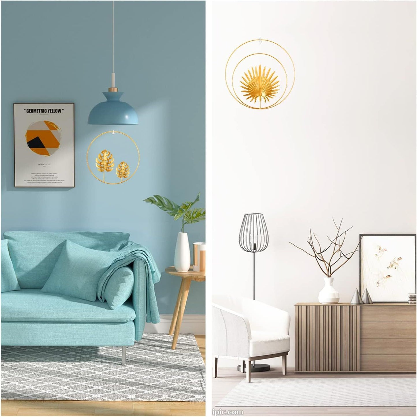 Stuks 3 - Moderne Metalen Wanddecoratie - Stijlvolle Ronde Blad Ornamenten - Elegante IJzeren Muurkunst voor Woon- en Slaapkamer - Goudkleurige 3D Sculpturen