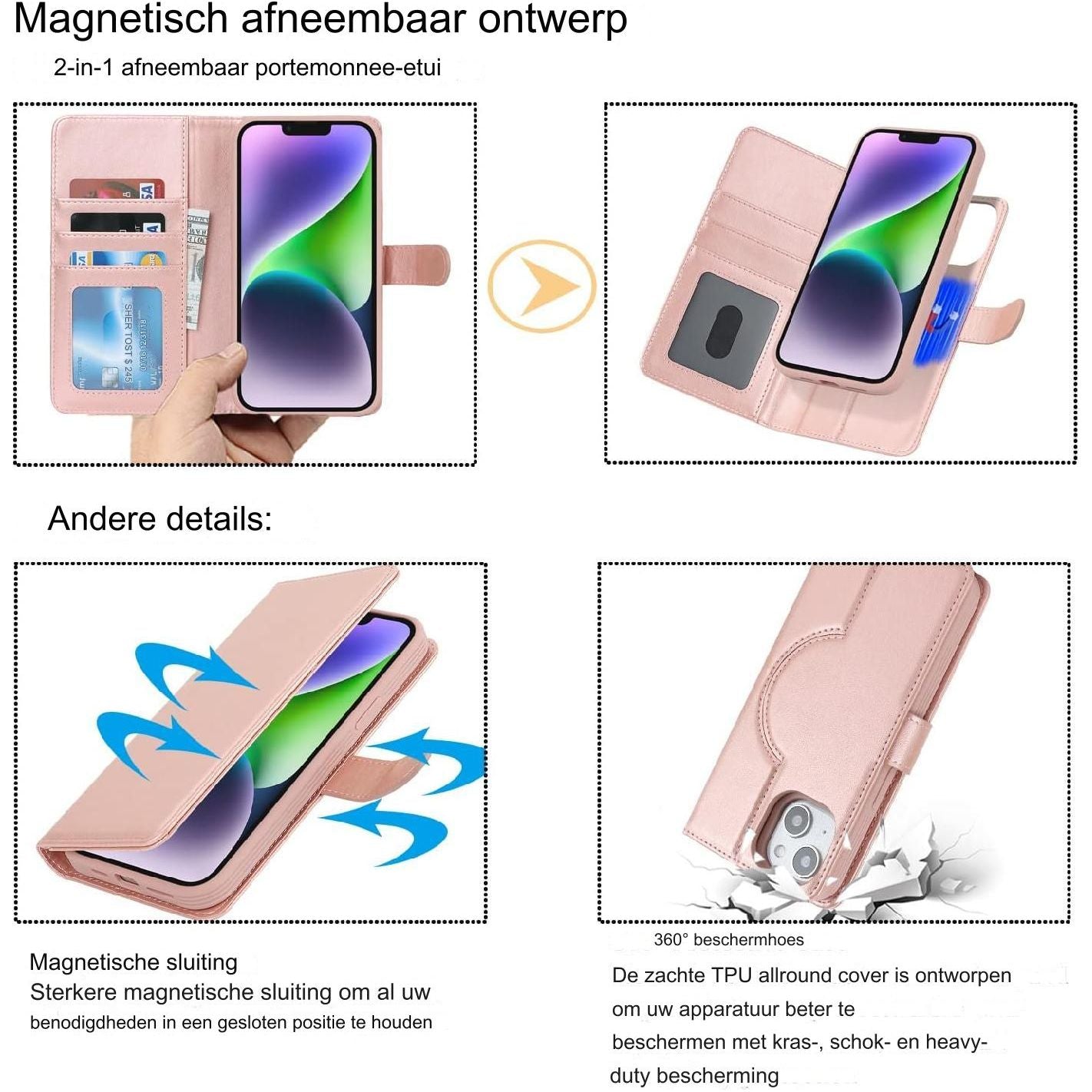 Hoesje iPhone 15 Magsafe Compatibel - Beschermhoes met Kaarthouder Flip Cover Lederen Portemonnee Case - Mode Accessoire Heren Luxe Design - Magnetische Sluiting - Stijlvolle Telefoonhoesje met Portefeuille Eigenschap