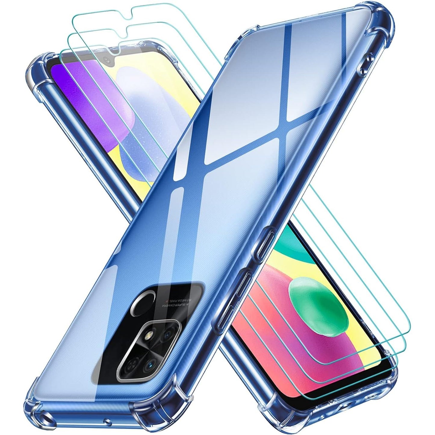 Complete Beschermingsset voor Xiaomi Redmi 10A / 9C / 9C NFC: Ultra-Dunne Transparante TPU Siliconen Hoes met 3 Stuks Gehard Glas Screenprotectors