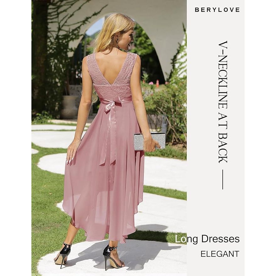 Elegante Asymmetrische Cocktailjurk – Mouwloze Chiffon Avondjurk met Kant – Perfect voor Bruiloften, Feesten en Formele Gelegenheden