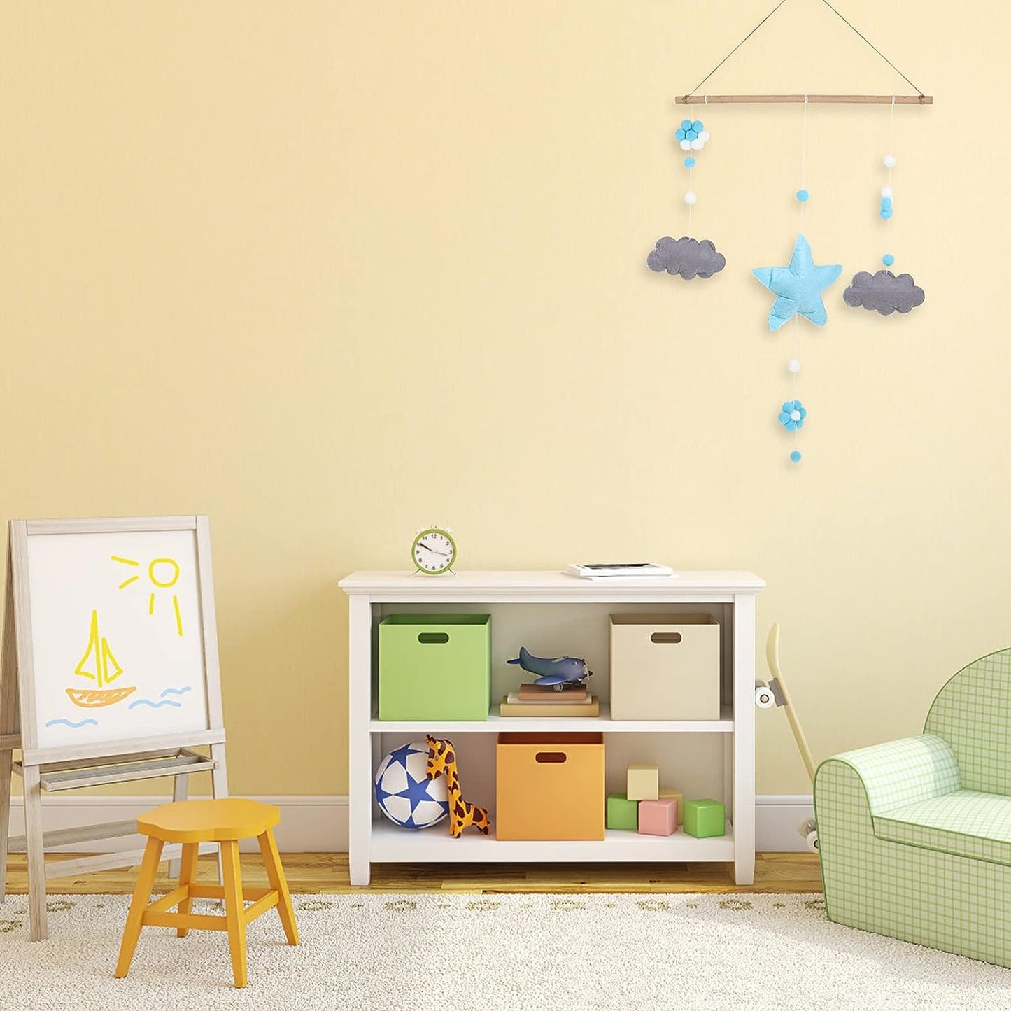 Muurhanger voor Kinderkamer - Ster & Wolk Decoratie - Fotolijst Collage - Perfect voor Babykamer, Kinderkamer, Slaapkamer - Blauw Huis Ornament - Lichtblauw