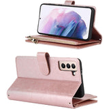 Portemonnee Hoes voor Samsung Galaxy A14 5G met [9 Kaartsleuven], Verwijderbare Verstelbare Crossbody Ketting Halsband Schouderriem Ritssluiting Magnetisch Lederen Hoesje voor Samsung Galaxy A14 5G, 6.2 inch Roségoud