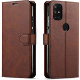 OnePlus Nord N10 5G Hoesje - [Niet Geschikt voor Nord N100 / Nord 5G] met [Inbegrepen Gehard Glas Beschermer] Leren Portemonnee Telefoonhoesje - Bruin - Premium Wallet Hoesje - Modieuze Beschermhoes met Kaarthouder