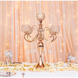 5-Armige - Gouden - Kandelaar - Kristallen - Tafeldecoratie - Hoog - Centrumstuk - Kaarsenhouder - Met - Glazen - Kaarsenkoppen - Voor - Diner - Bruiloft - Feest - Decoratie - Metaal - 66,5 cm - Hoog - Voor - Binnen - En - Buiten