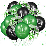 Vrolijke 10de Verjaardagsballonnen Set voor Kinderen - 18 Stuks in Levendig Groen, Zwart & Confetti - 30cm - Perfect voor Binnen- & Buitenfeestjes