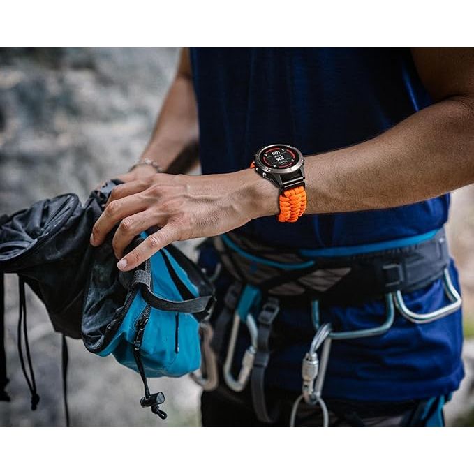 Compatibele 22mm / 26mm Gevlochten Paracord Nylon Horlogeband Voor Garmin – Outdoor Smartwatch Band - Snelsluiting – Geschikt Voor Fenix 7/6/5 Series, Forerunner 955/965/745, MARQ, Epix, Instinct, Quatix, Approach – Heavy Duty Survival Band – Oranje