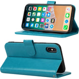 Hoesje voor iPhone X/XS (5.8 Inch) - Portemonnee Hoesje voor iPhone X/XS met [Creditcardhouders] [Schokbestendige TPU Behuizing] [Standaard], PU Lederen Magnetische Telefoonhoes Flip Portemonnee Hoesje voor iPhone X/XS (5.8 Inch) - Blauw